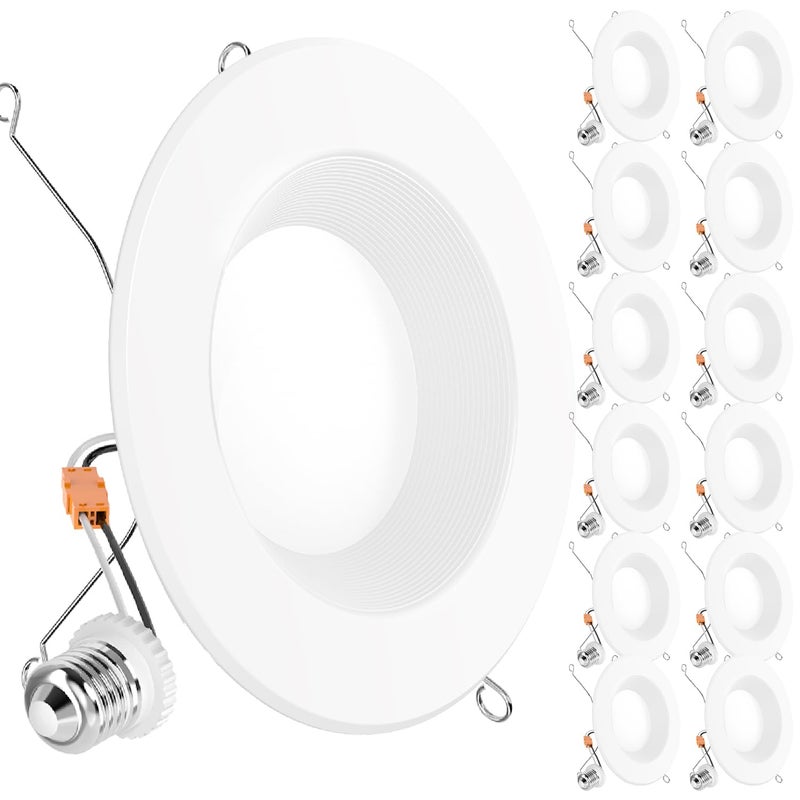 Sunco Lighting سنكو 12 عبوة 6 بوصة ضوء LED مدمج، أضواء داونلايت قابلة للتعديل للسقف، حواف بفل، 1050 لومن، 13 واط (معادل 75 واط)، 6000 كيلفن ضوء النهار الفاخر، قابل للتعتيم، مصنف للرطوبة UL - Image 1